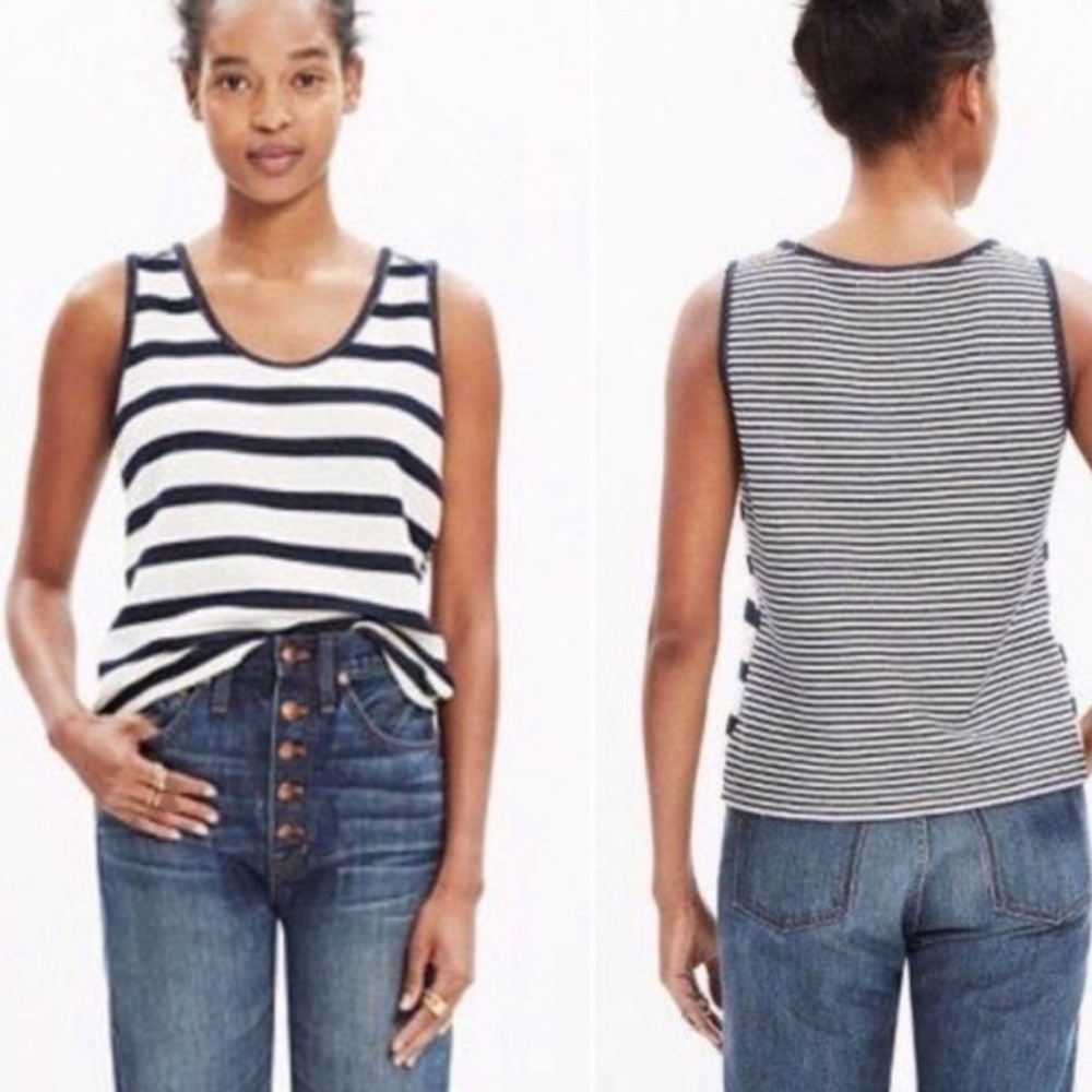 Madewell nautical stripe knit tank top L nvy/iv